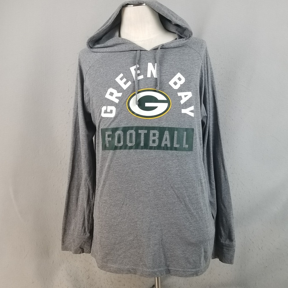 Fanatics Hoodie Mens XL Gray Green Bay Packers Football Fleece Raglan Shirt